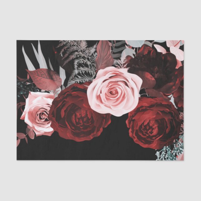 Dunkelrot-rosa Blume Blumengrün Hochzeit Seidenpapier (Vorderseite)