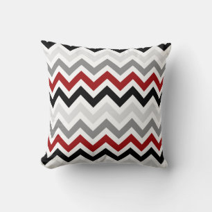 Dunkelrot Schwarz Grau Zickzack Zigzag Muster Kissen