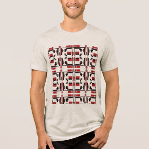 Dunkelrot Schwarz Kleine gepolsterte Formen Linien Tri-Blend Shirt