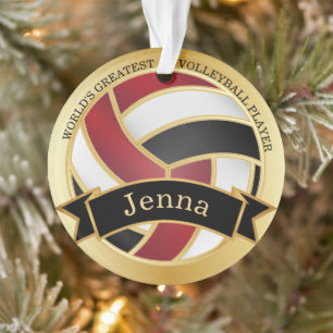 Dunkelrot, Schwarz und Gold Volleyball   DIY Name Ornament