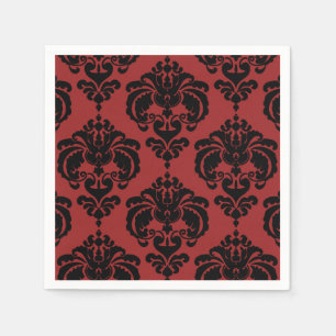 Dunkelrot Schwarzer Damast Vintage Hochzeits-Event Serviette