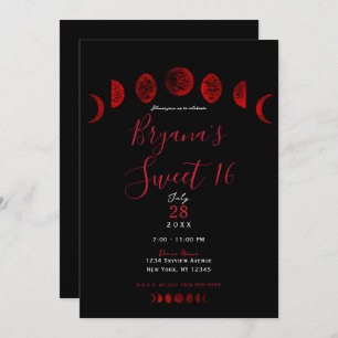 Dunkelrot-schwarzer Mond Phases Gothic Wedding Swe Einladung