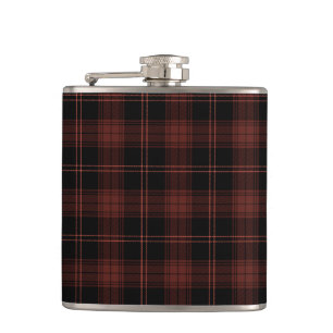Dunkelrot-schwarzes Karo- (Tartan) Muster Flachmann