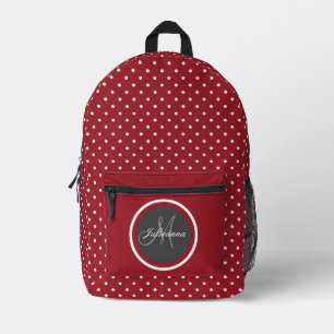 Dunkelrot Spaß mit weißen Polka-Punkten - Personal Bedruckter Rucksack