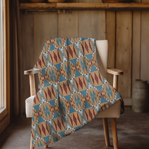 Dunkelrot Türkis Blau Taupe Braun Stammes-Mosaik-K Fleecedecke