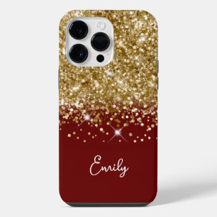 Dunkelrot und Gold Glitter Glam iPhone 14 Pro Max Hülle