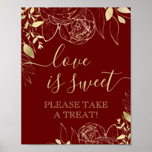 Dunkelrot und Gold Moderne Florale Süße Geschenk T Poster