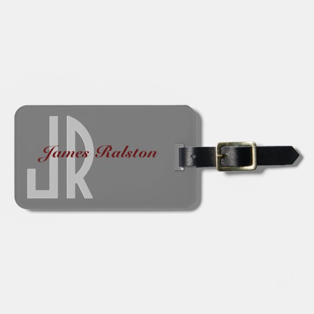 Dunkelrot und grau Monogramm, personalisieren Gepäckanhänger (Vorderseite horizontal)