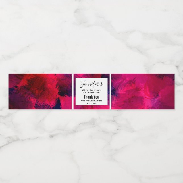 Dunkelrot und Lila kühl Moderner Abstrakter Geburt Wasserflaschenetikett (Einzelnes Label)