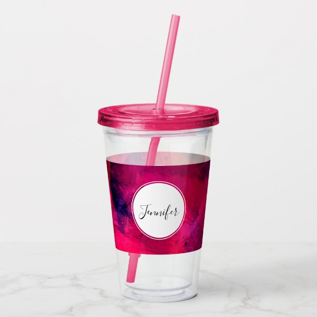 Dunkelrot und Lila kühl und modern Abstrakt Acryltrinkbecher (Rückseite)