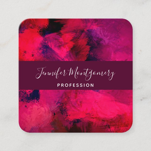 Dunkelrot und Lila kühl und modern Abstrakt Quadratische Visitenkarte (Vorderseite)