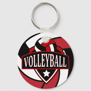 Dunkelrot und Schwarz-Volleyball-Logo Schlüsselanhänger