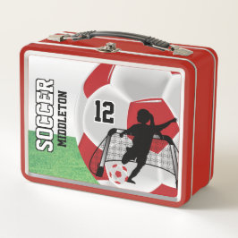 Dunkelrot und Weiß-Fußball-⚽ - Fußball-Mädchen Metall Lunch Box