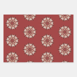 Dunkelrot und weiß Norwegisch Rosemaling floral  Geschenkpapier Set