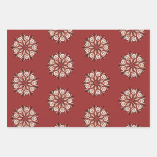 Dunkelrot und weiß Norwegisch Rosemaling floral Geschenkpapier Set