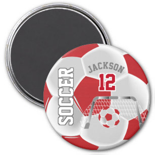 Dunkelrot und Weiß personalisieren Fußball Magnet