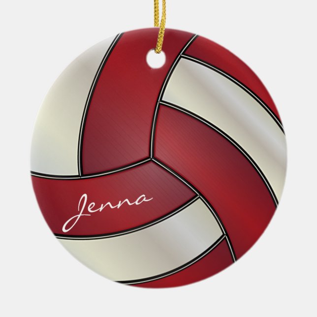 Dunkelrot und Weiß personalisieren Volleyball Keramikornament (Vorne)