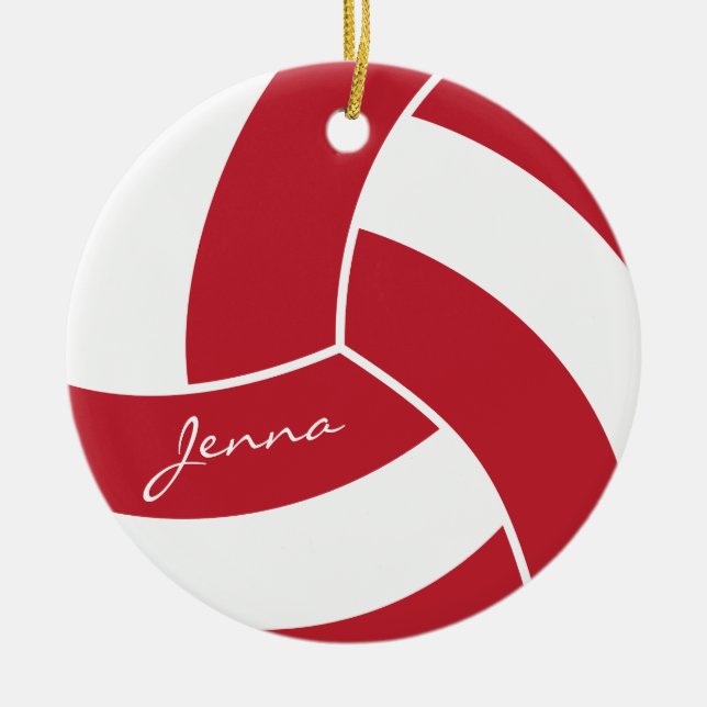 Dunkelrot und Weißer Volleyball Keramik Ornament (Vorne)