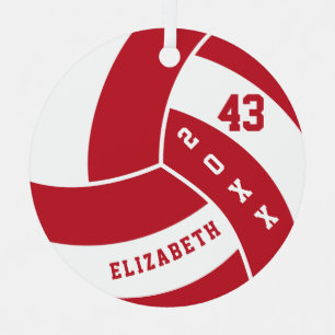 Dunkelrot und Weißer Volleyball Ornament Aus Metall