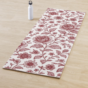 Dunkelrot Vintage Rose Muster mit solider Rückseit Yogamatte