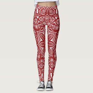 Dunkelrot-weißes Muster Leggings