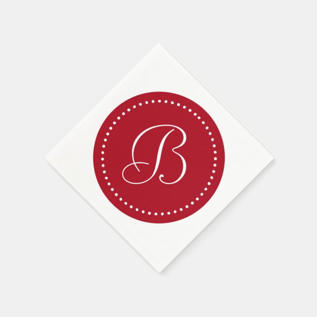 Dunkelrot/Weißpunktmonogramm Serviette (Ecke)
