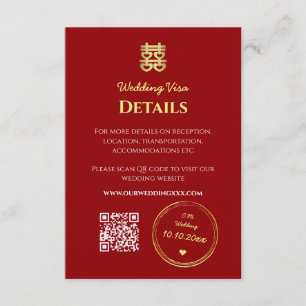 Dunkelrote chinesische Hochzeitseintrittsvisadetai Begleitkarte