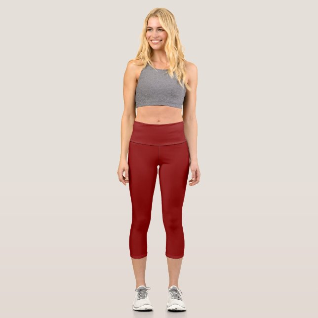 Dunkelrote Farbe Capri Leggings (Vorderseite)