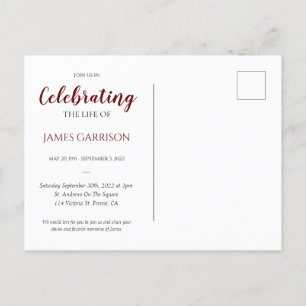 Dunkelrote Feier des Lebens mit Beerdigung des Fot Postkarte