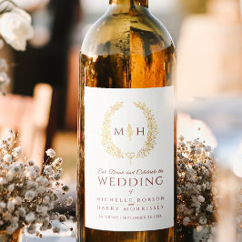 Dunkelrote Goldhandgezeichnete Mono-Kunsthochzeit Weinetikett