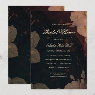 Dunkelrote gotische Boho-Floral-Brautparty Einladung