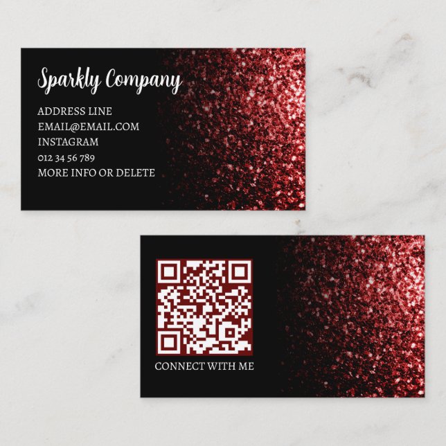 Dunkelrote Imitate funkeln schwarz-eleganten QR-Co Visitenkarte (Vorne/Hinten)