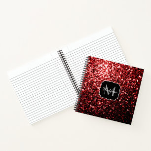Dunkelrote Imitate Glitzer Glitzern Glamour Monogr Notizbuch