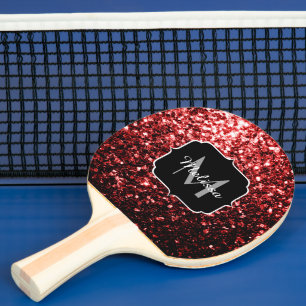 Dunkelrote Imitate Glitzer Glitzern Glamour Monogr Tischtennis Schläger