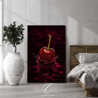 Dunkelrote Kirschspritzer im Wasser Kunstprint Poster
