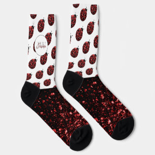 Dunkelrote Ladybug-Imitate Glitzer-Glitzern Monogr Socken