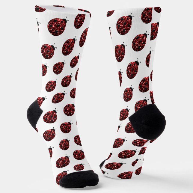 Dunkelrote Ladybug-Imitate Glitzer-Glitzern-Muster Socken (Gewinkelt)