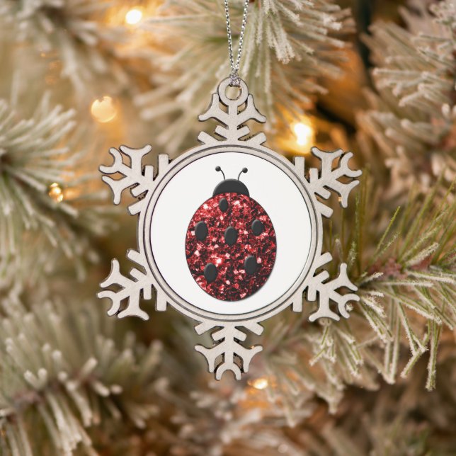 Dunkelrote Ladybug-Imitate Glitzer Glitzern Schneeflocken Zinn-Ornament (Baum)