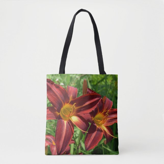 Dunkelrote Lilien Taschen-Tasche (Vorderseite)