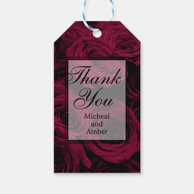 Dunkelrote magenta burgundy-Rose Geschenkanhänger (Vorderseite)