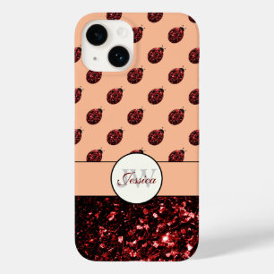 Dunkelrote Marienkäfer Glitter Funken Pfirsich Mon Case-Mate iPhone 14 Hülle