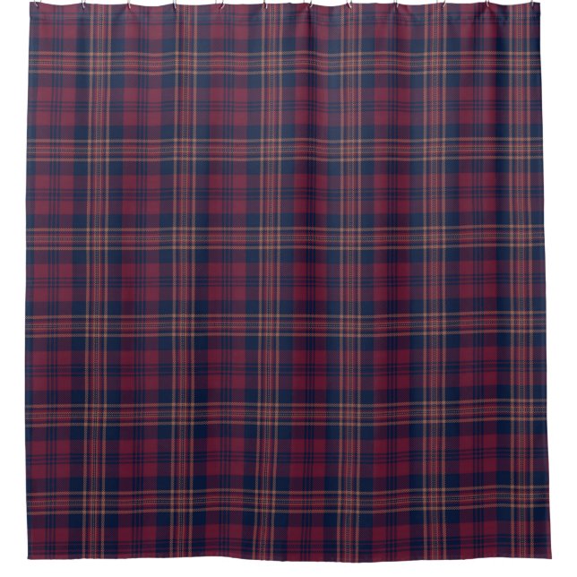 Dunkelrote Marine Blue Tartan Kariert Duschvorhang (Vorderseite)