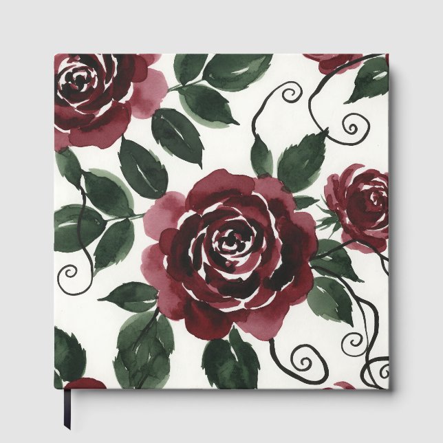 Dunkelrote Rosen Florales Gästebuch (Vorderseite)