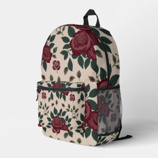 Dunkelrote Rosen mit grünen Blättern Bedruckter Rucksack