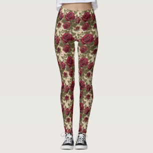 Dunkelrote Rosen mit verblassten grünen Blättern Leggings