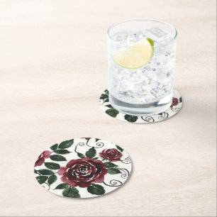 Dunkelrote Rosen-Papieruntersetzer Runder Pappuntersetzer