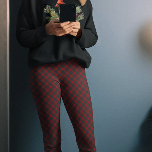 Dunkelrote Schwarzkarierte Weihnacht-Pyjama-Hosen Leggings