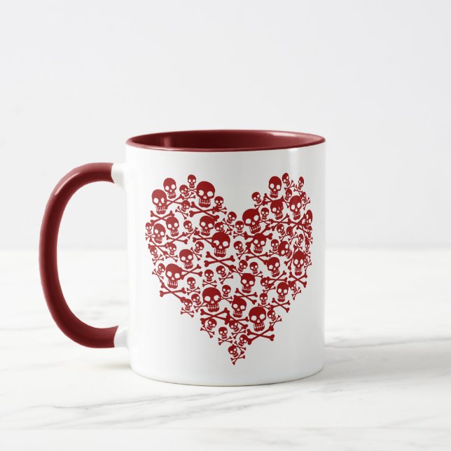 Dunkelrote Tasse des Schädelherzes (Links)