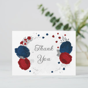 dunkelrote und marinöse Blume - botanische Hochzei Dankeskarte