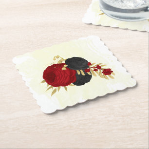 dunkelrote und schwarze Blume Gold Untersetzer